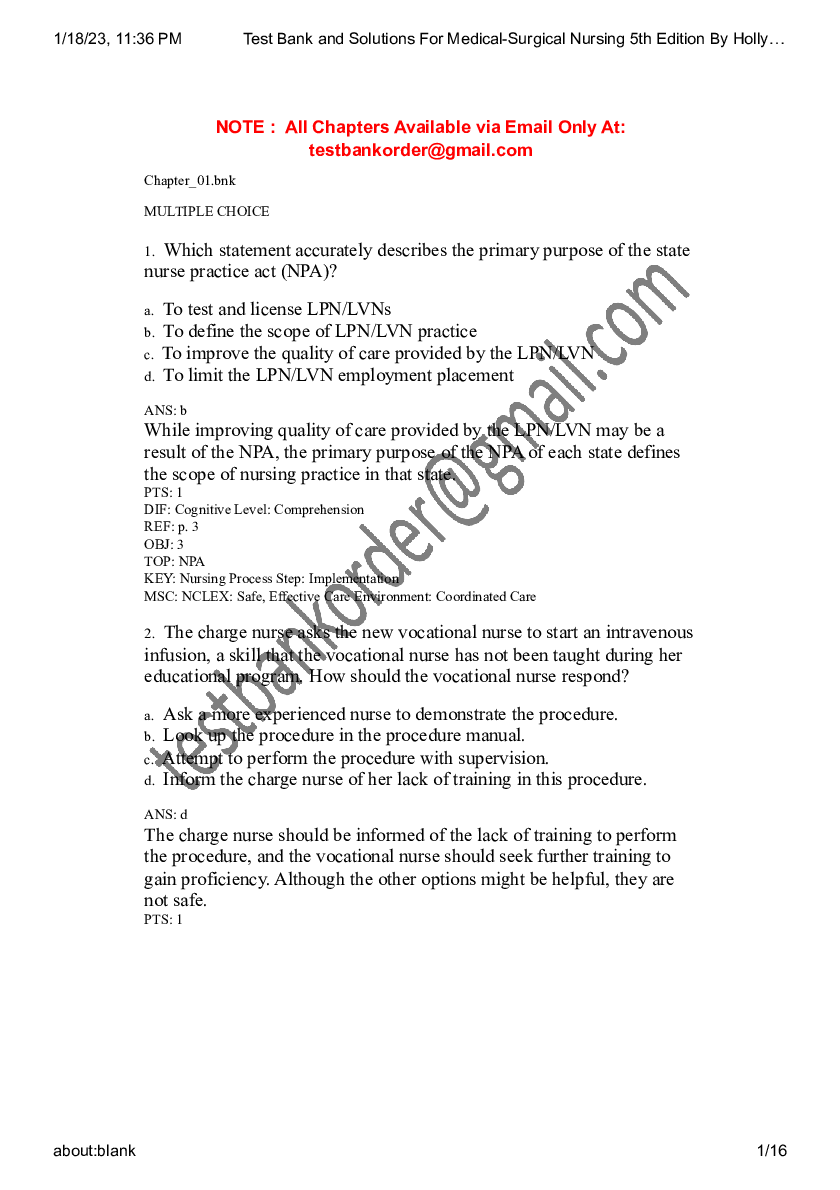 Preview image for Test Bank and Solutions For Medical-Surgical Nursing 5th Edition By Holly Stromberg